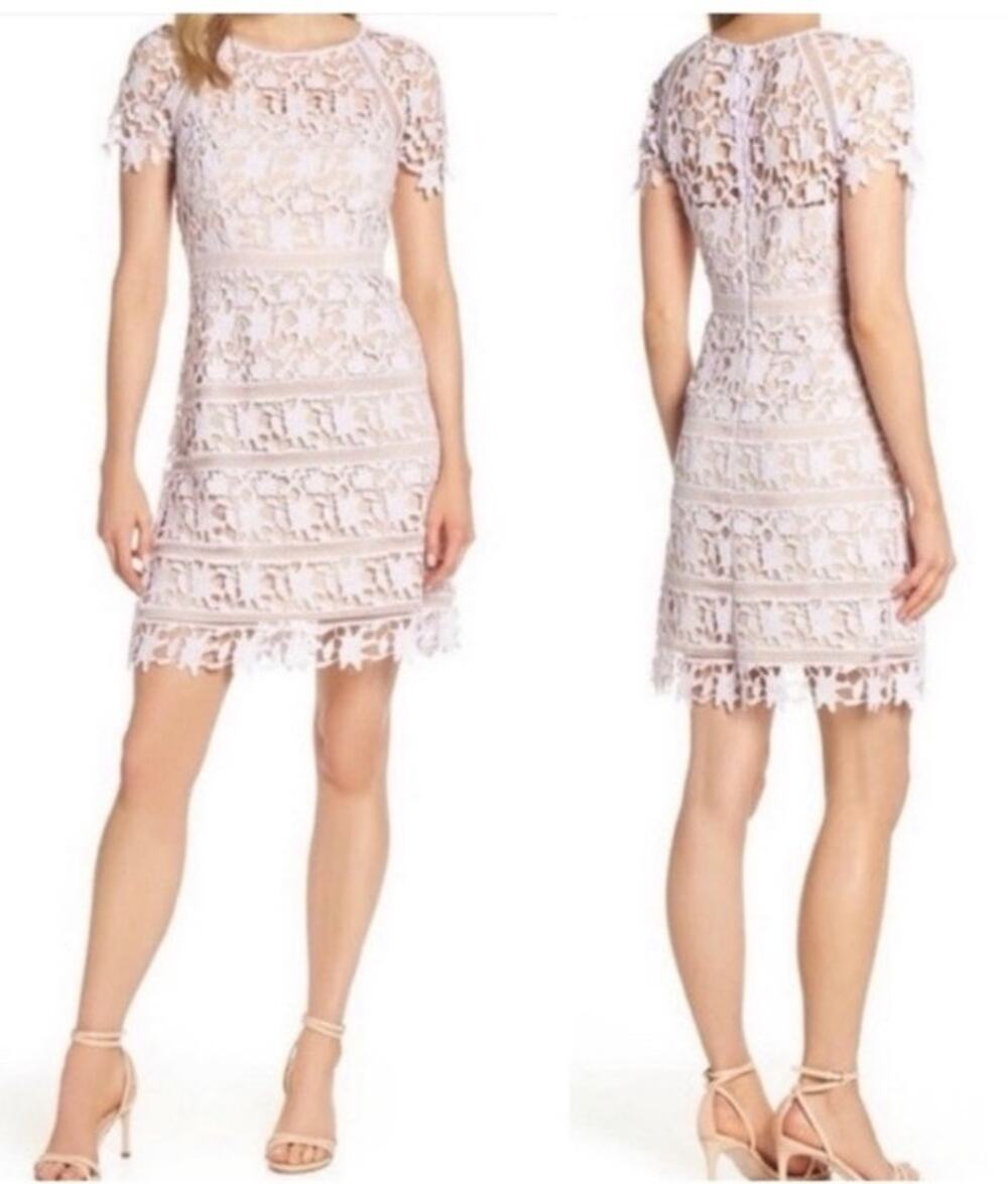 Eliza J Women's Lavender Lace Dress Romantic Crewneck Short Sleeve Size 18